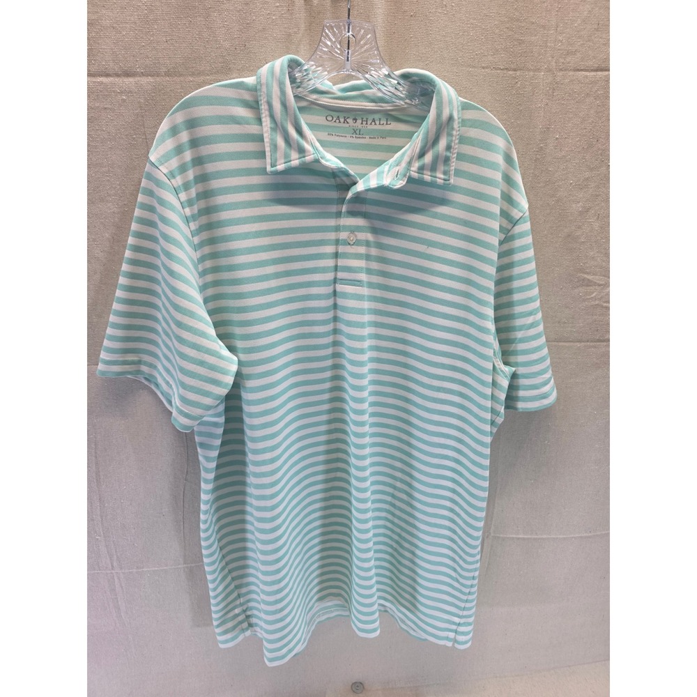 Oak Hall Mens XL Mint Green White Striped Performance Polo‎ Shirt Short Sleeve